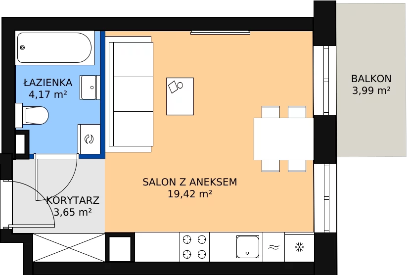 Zalety mieszkania 27.65 m², 02.3.M03