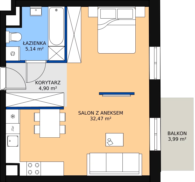 Zalety apartamentu 43.4 m², 02.3.M04