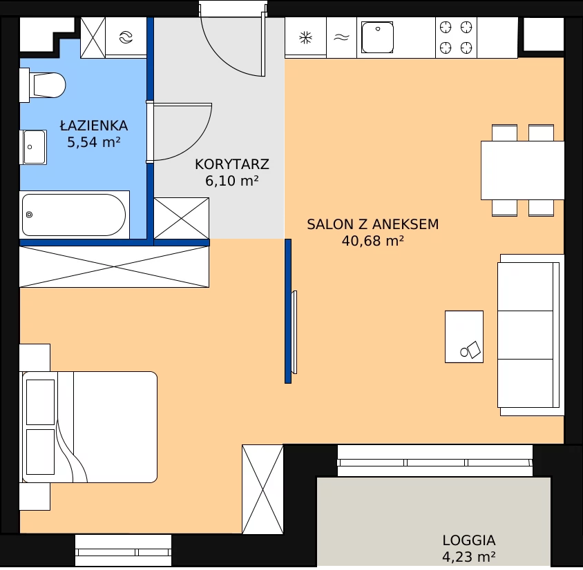 Zalety apartamentu 53.13 m², 02.3.M07