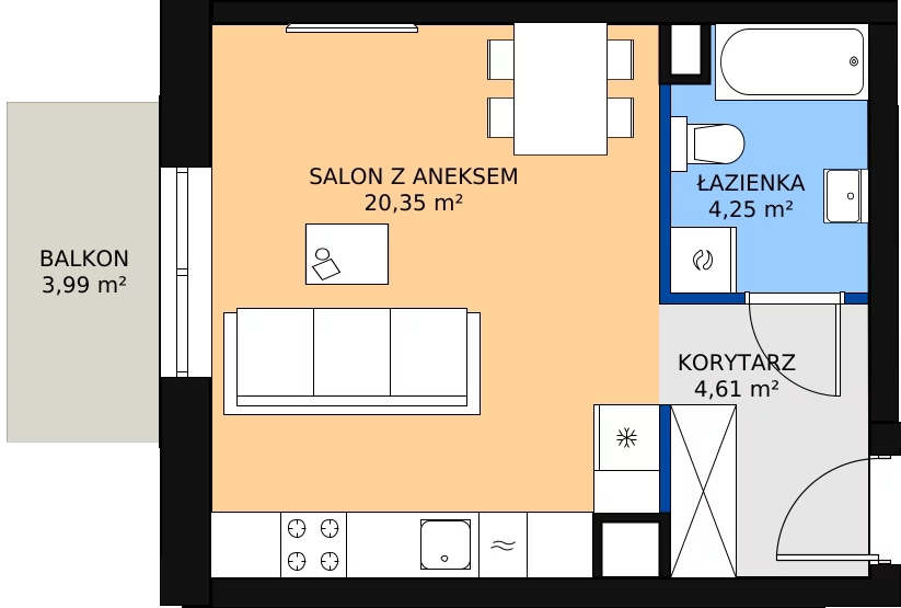 Zalety mieszkania 29.69 m², 02.4.M01