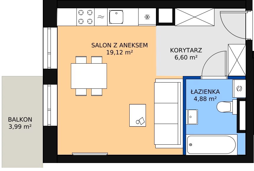 Zalety apartamentu 31.07 m², 02.4.M05