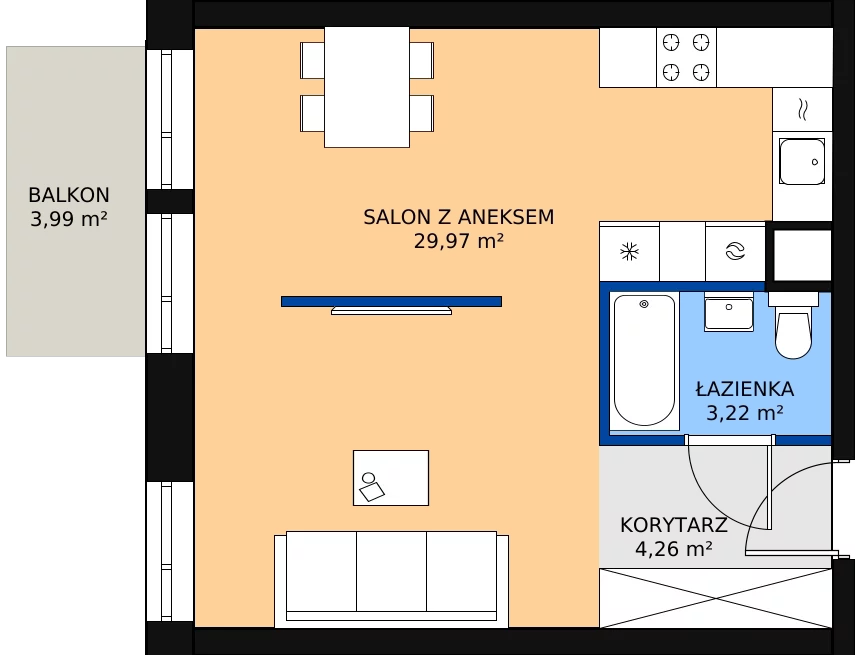 Zalety apartamentu 38.22 m², 02.4.M06