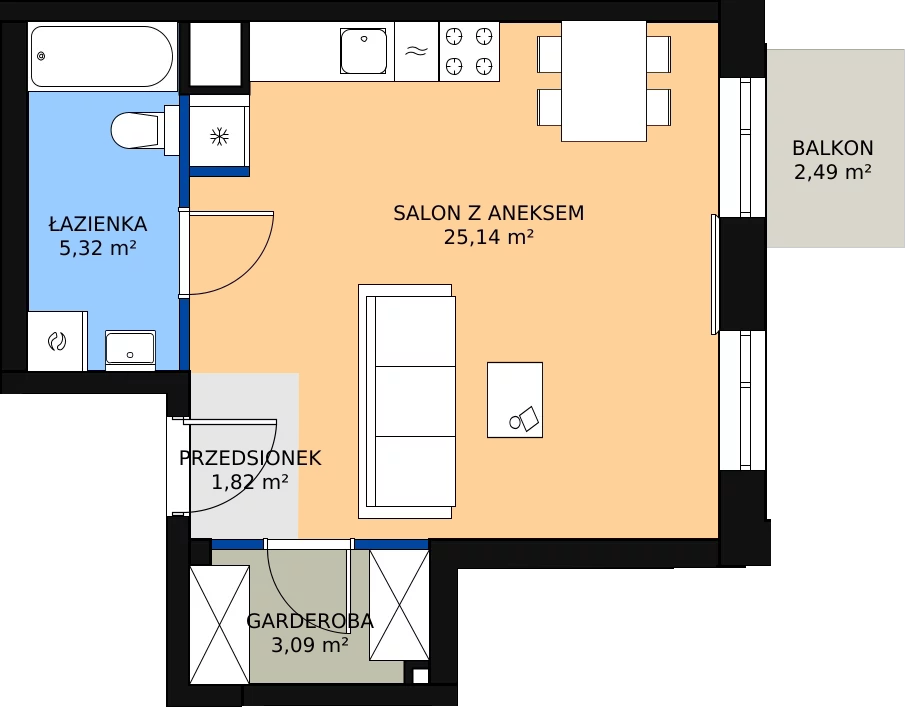 Zalety mieszkania 35.98 m², 02.4.M08
