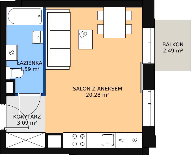 Zalety mieszkania 28.42 m², 02.5.M03