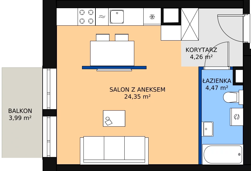 Zalety mieszkania 33.74 m², 02.5.M07