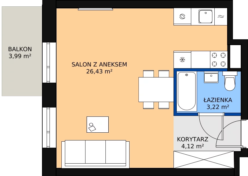 Zalety apartamentu 34.33 m², 02.5.M09