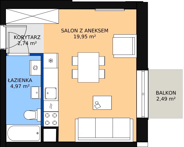 Zalety mieszkania 28.1 m², 02.6.M04