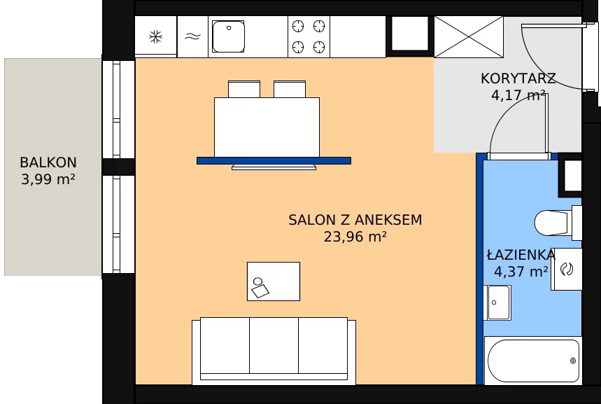 Zalety mieszkania 33.2 m², 02.6.M06