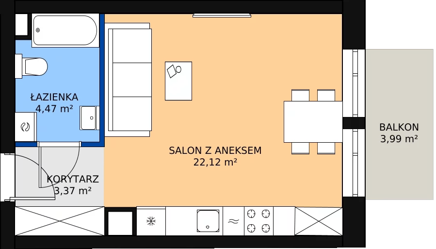 Zalety apartamentu 30.41 m², 03.2.M04