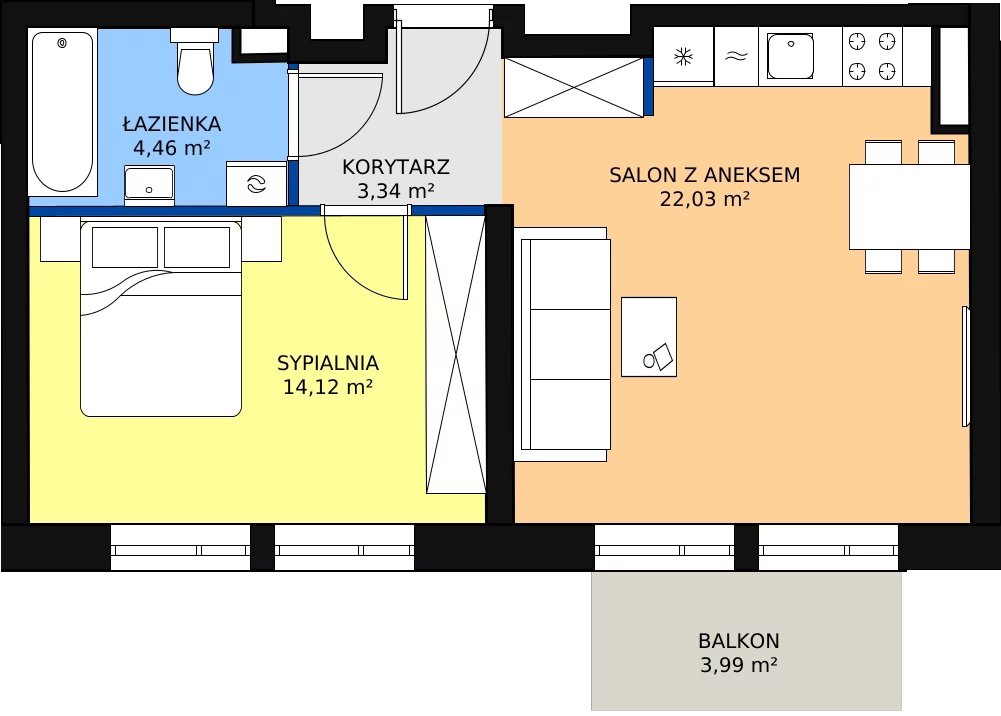 Zalety mieszkania 44.62 m², 03.2.M07