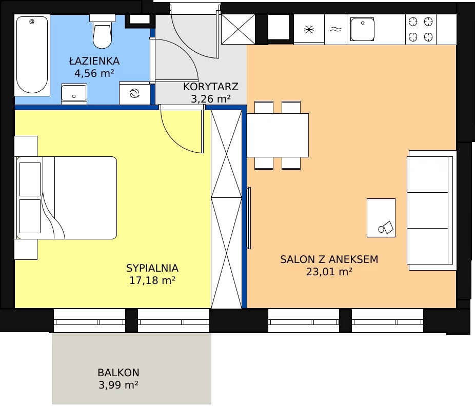Zalety mieszkania 49 m², 03.3.M01
