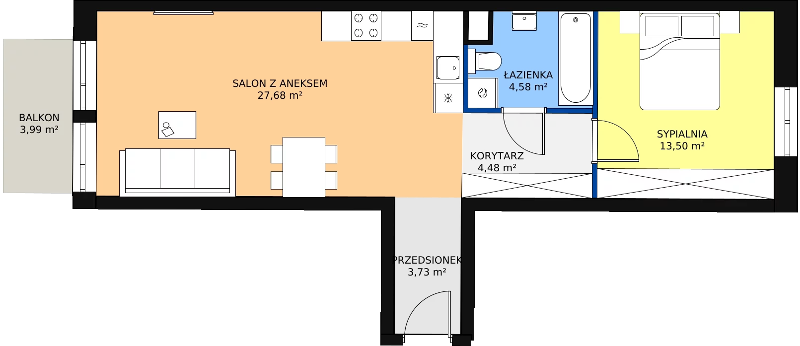 Zalety mieszkania 54.74 m², 03.3.M02