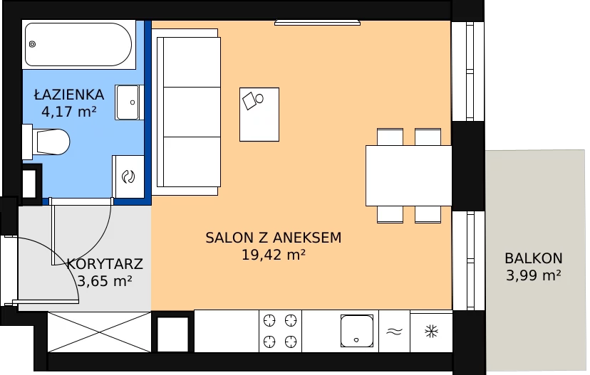 Zalety mieszkania 27.65 m², 03.3.M03