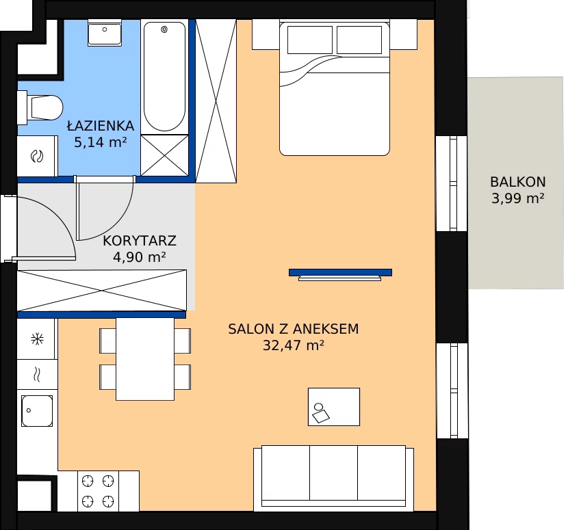 Zalety apartamentu 43.4 m², 03.3.M04