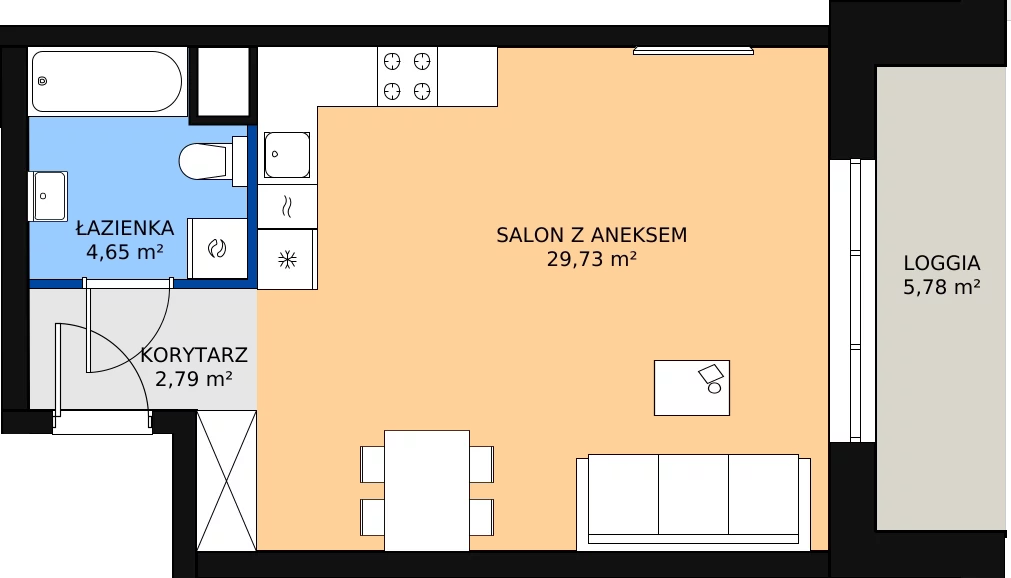 Zalety apartamentu 37.56 m², 03.4.M02