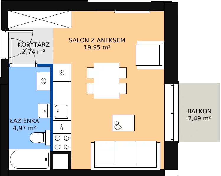 Zalety mieszkania 28.1 m², 03.6.M04