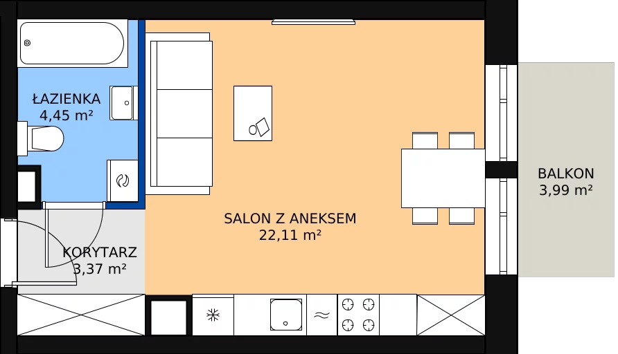 Zalety apartamentu 30.35 m², 04.1.M02