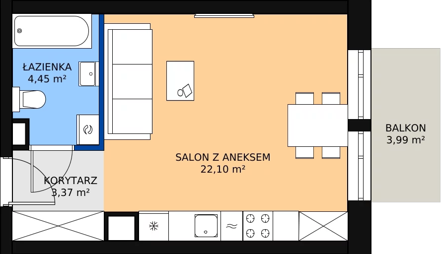 Zalety apartamentu 30.34 m², 04.1.M03