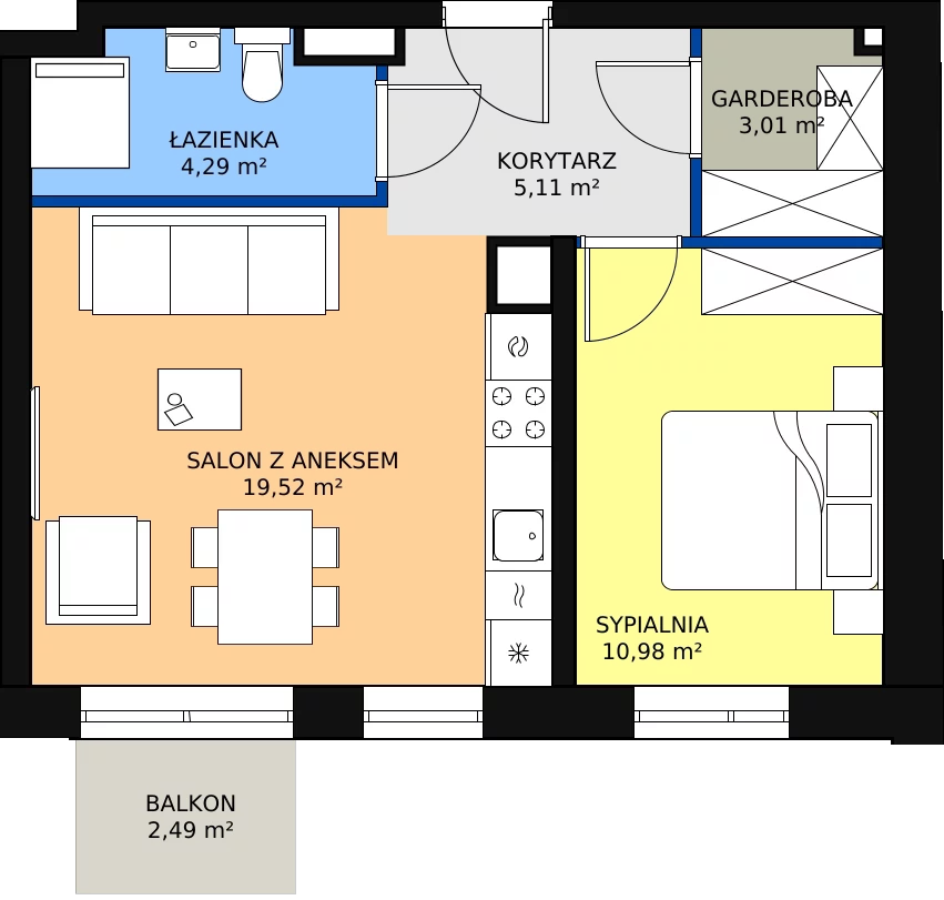 Zalety mieszkania 43.82 m², 04.1.M08