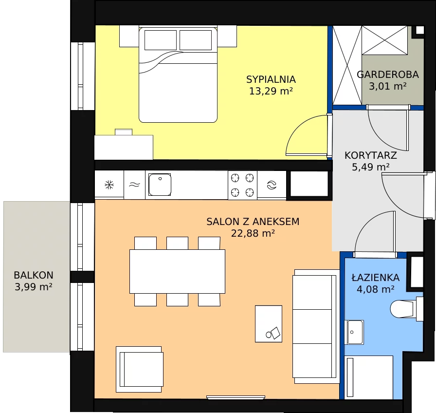 Zalety mieszkania 49.65 m², 04.1.M11