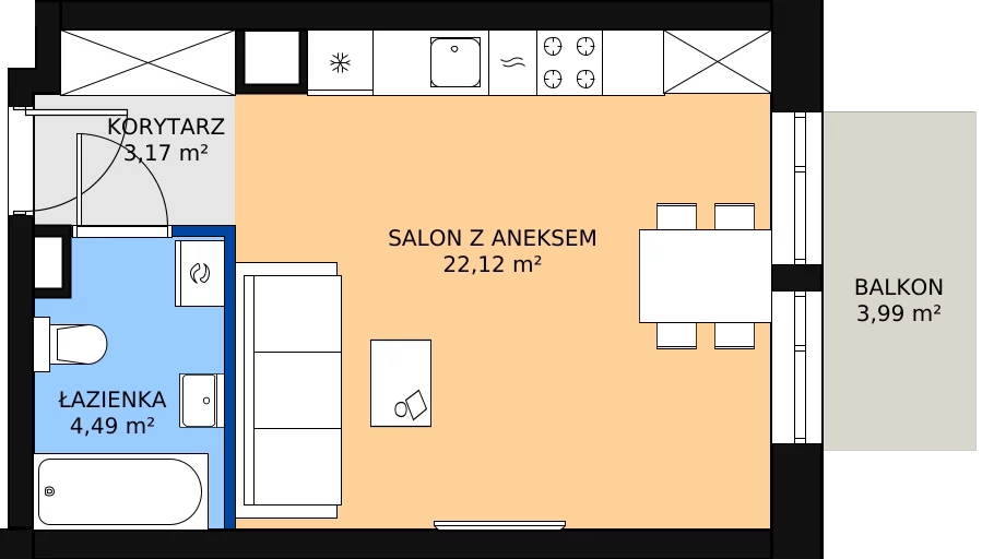 Zalety apartamentu 30.2 m², 04.2.M03