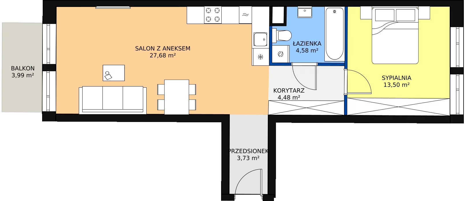 Zalety mieszkania 54.74 m², 04.3.M02