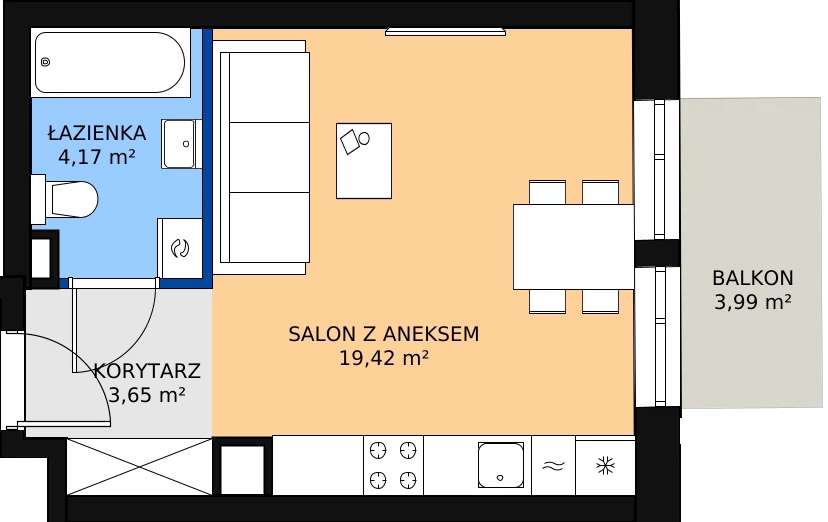 Zalety mieszkania 27.65 m², 04.3.M03