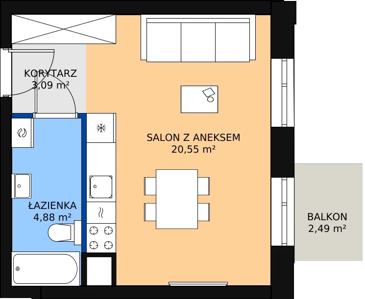 Zalety mieszkania 28.95 m², 04.5.M04