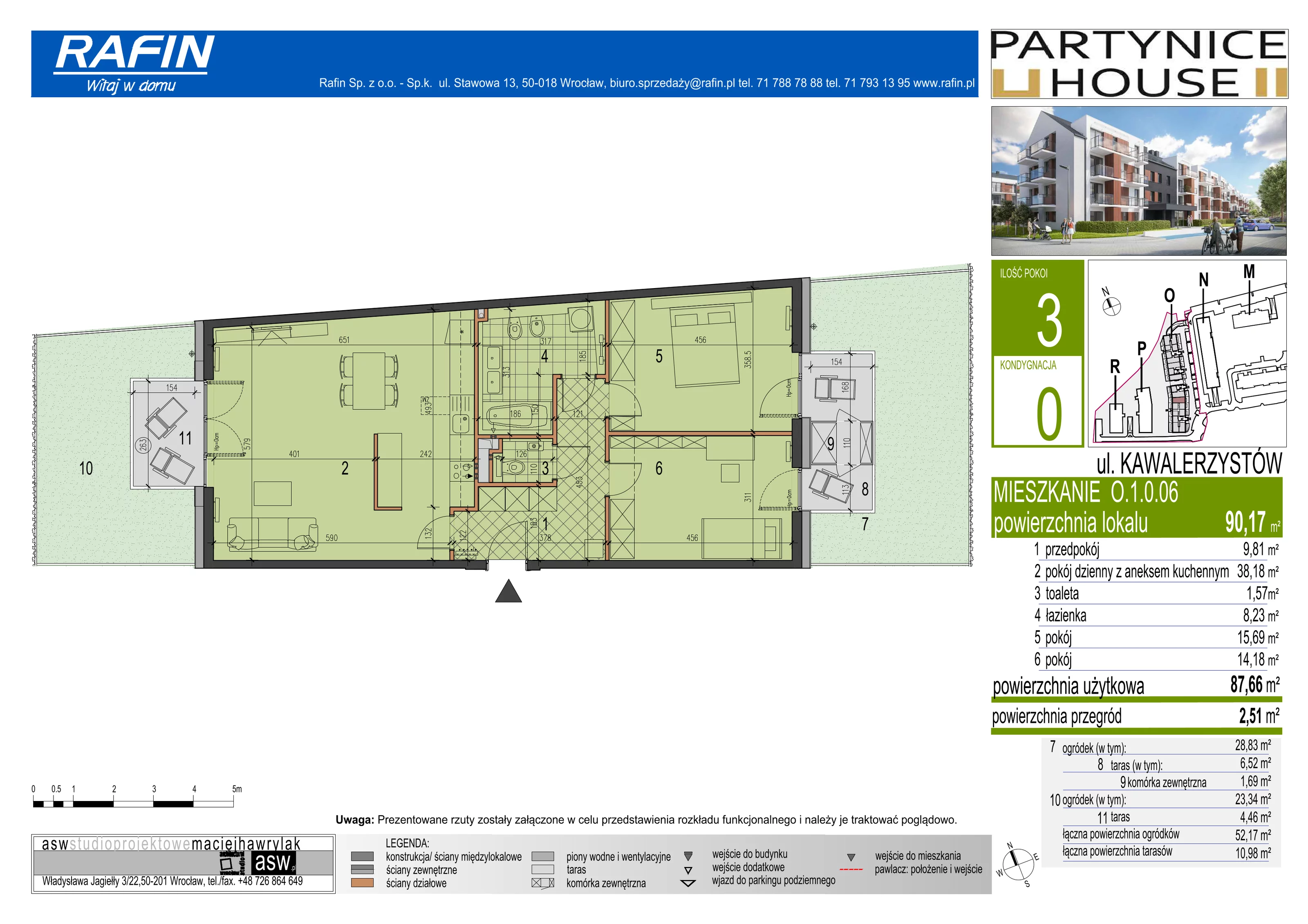 3 pokoje, mieszkanie 90,17 m², parter, oferta nr O.1.0.06, Partynice House II, Wrocław, Krzyki-Partynice, Krzyki, ul. Kawalerzystów