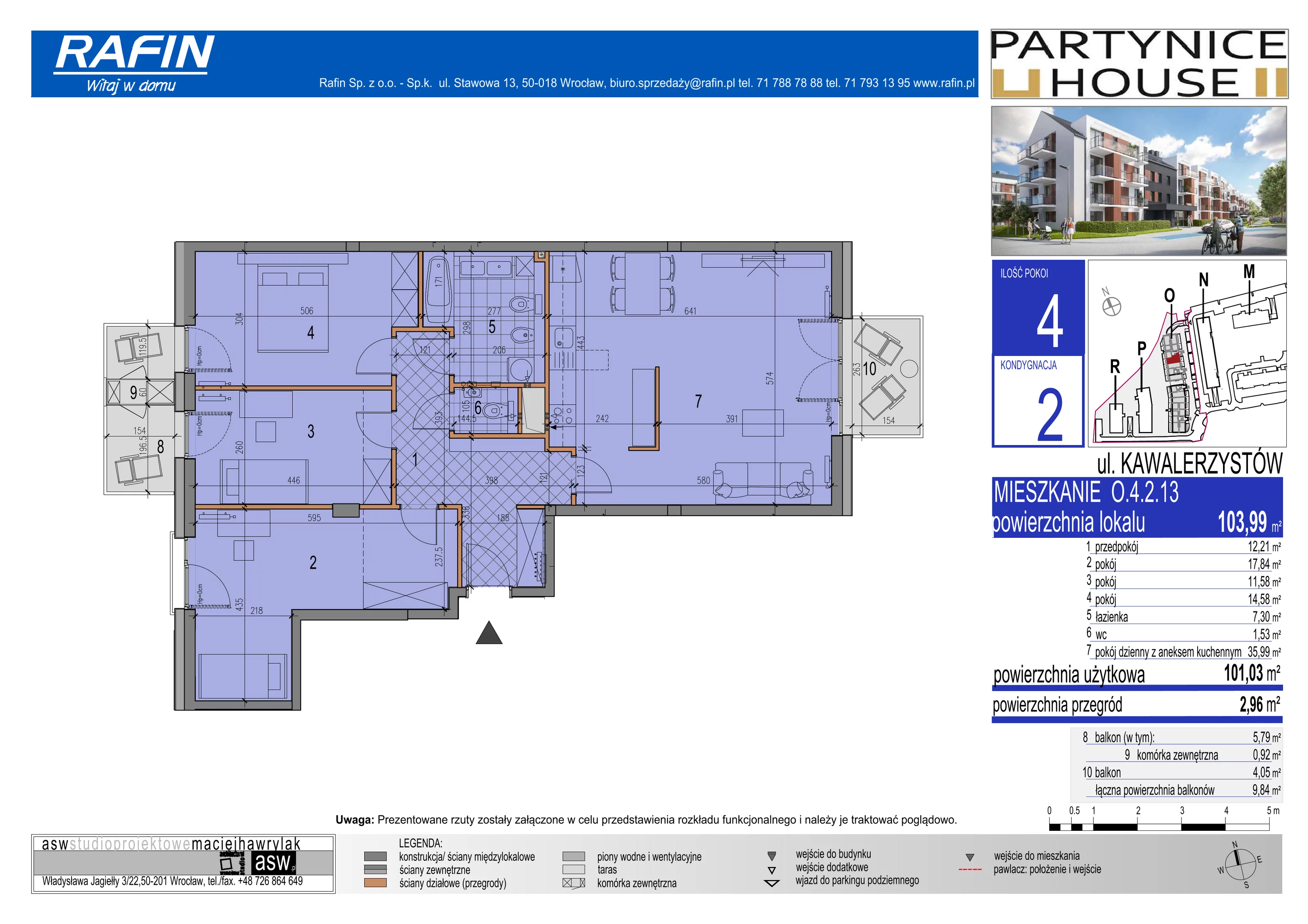 4 pokoje, mieszkanie 103,99 m², piętro 2, oferta nr O.4.2.13, Partynice House II, Wrocław, Krzyki-Partynice, Krzyki, ul. Kawalerzystów