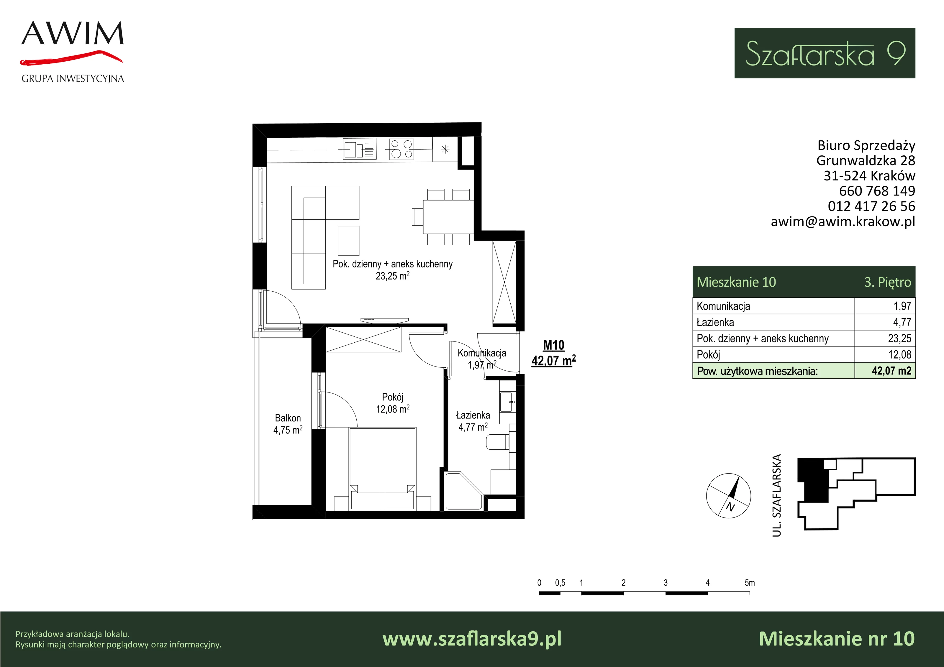 2 pokoje, mieszkanie 42,07 m², piętro 3, oferta nr M10 , Szaflarska 9, Kraków, Podgórze, ul. Szaflarska 9