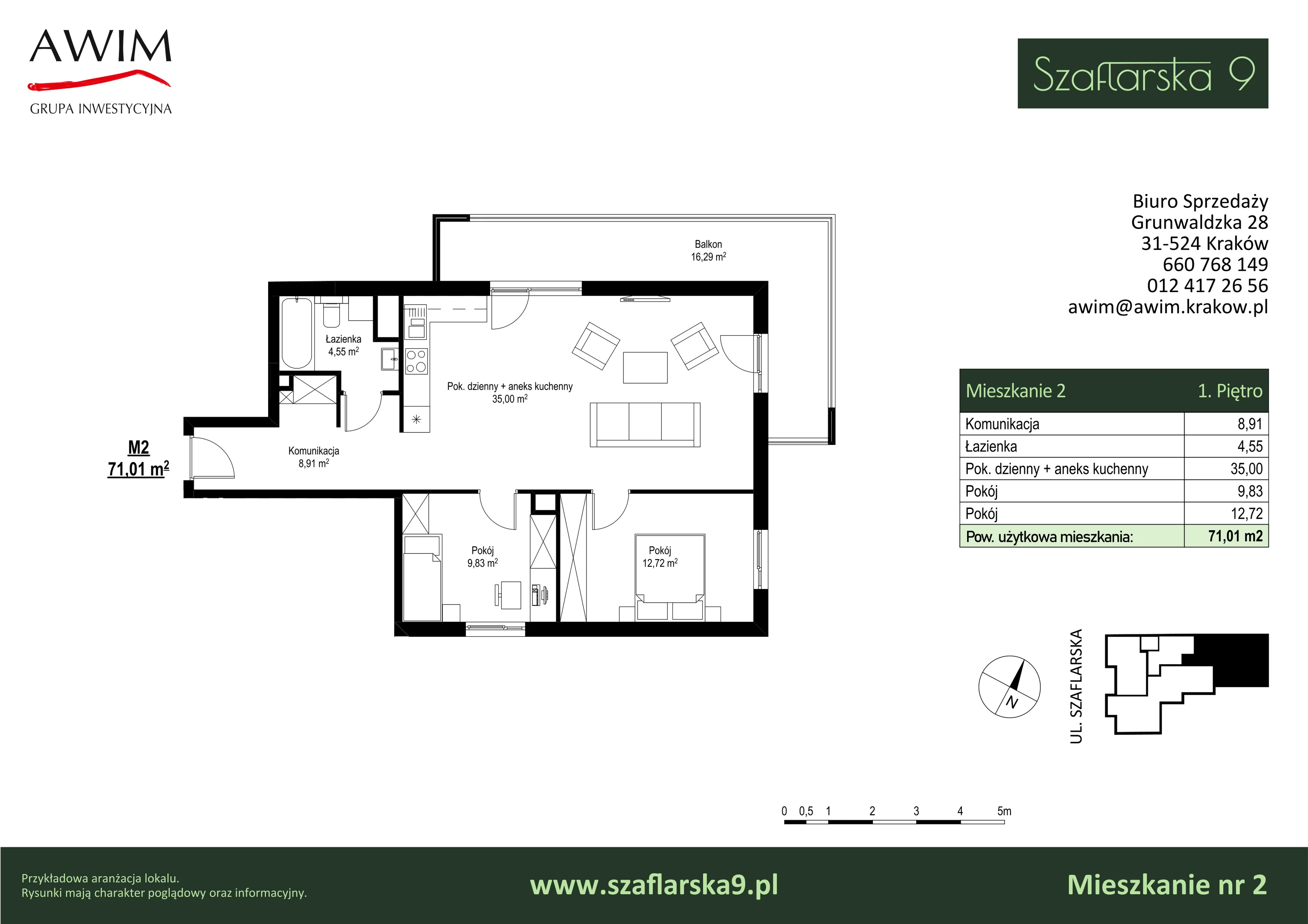 3 pokoje, mieszkanie 71,01 m², piętro 1, oferta nr M2, Szaflarska 9, Kraków, Podgórze, ul. Szaflarska 9