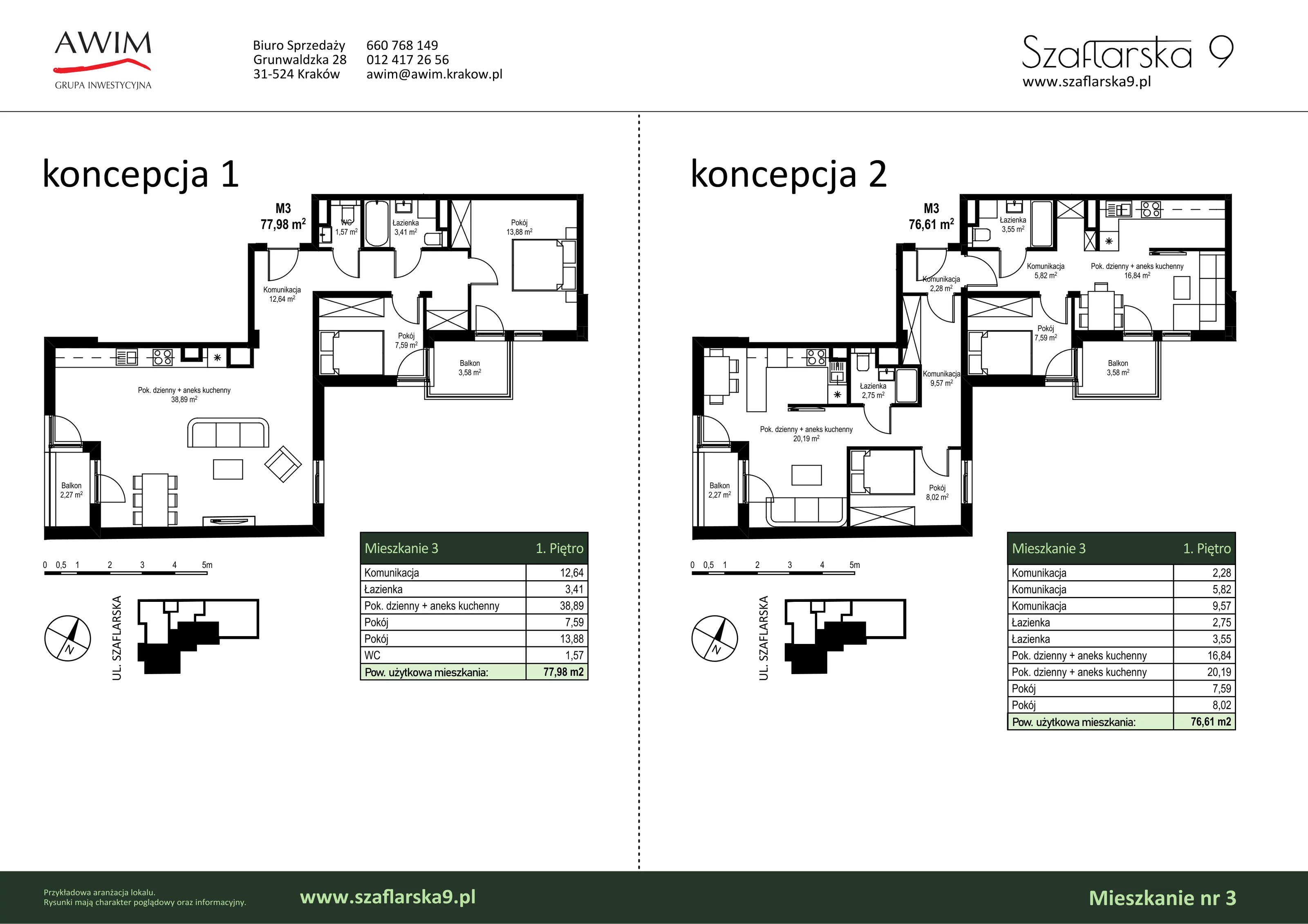 3 pokoje, mieszkanie 77,98 m², piętro 1, oferta nr M3, Szaflarska 9, Kraków, Podgórze, ul. Szaflarska 9
