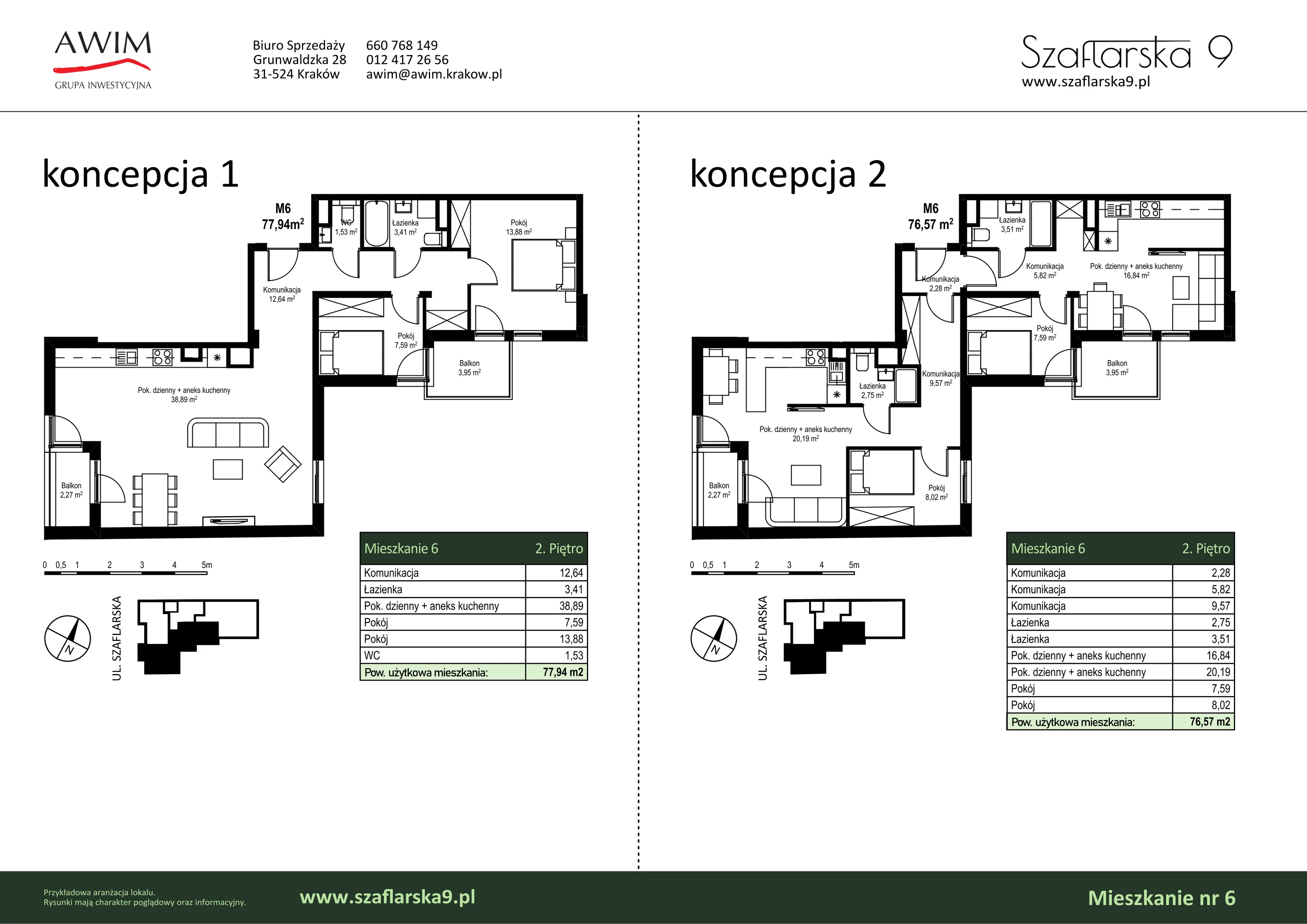 3 pokoje, mieszkanie 77,94 m², piętro 2, oferta nr M6, Szaflarska 9, Kraków, Podgórze, ul. Szaflarska 9