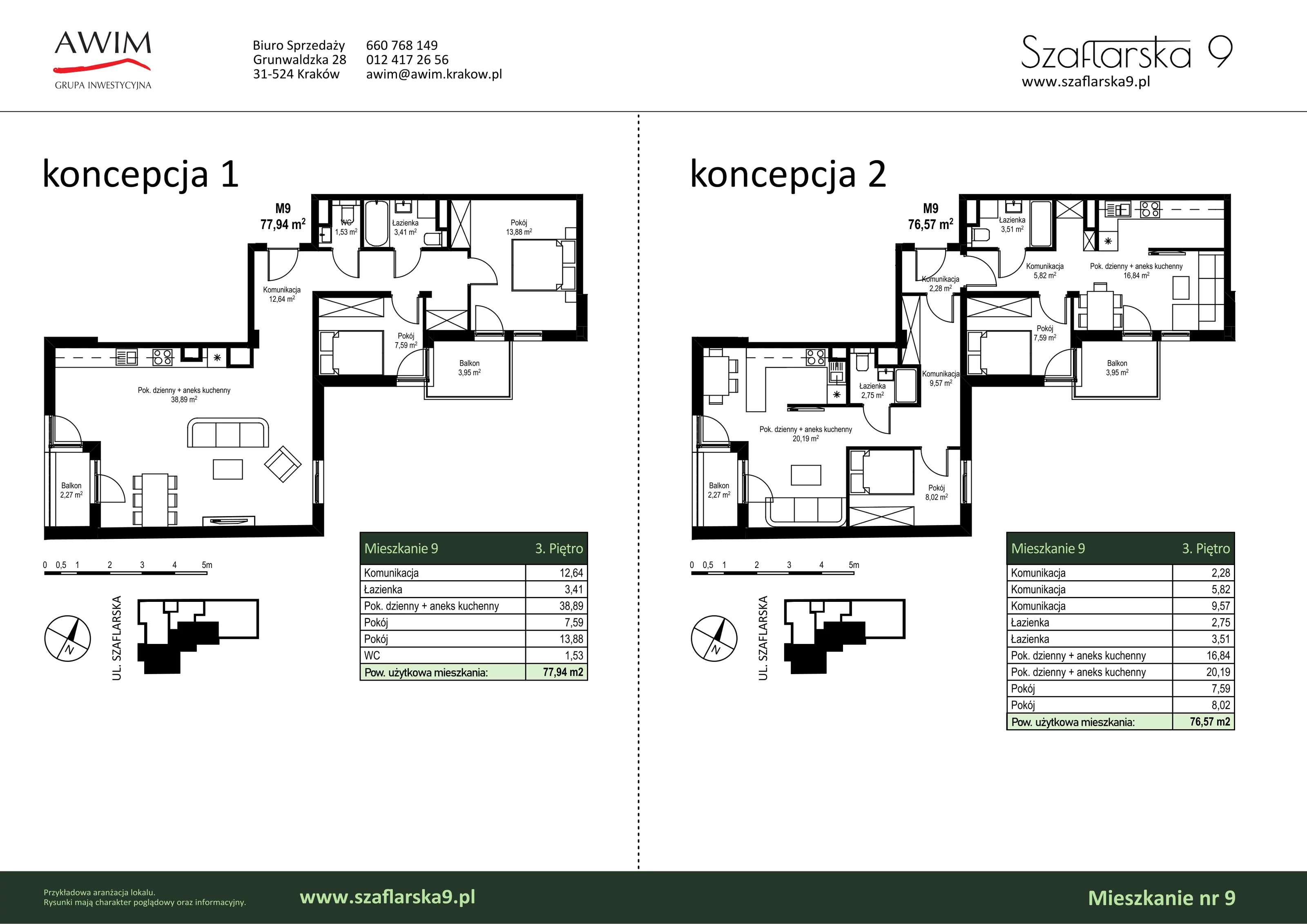 3 pokoje, mieszkanie 77,94 m², piętro 3, oferta nr M9  , Szaflarska 9, Kraków, Podgórze, ul. Szaflarska 9