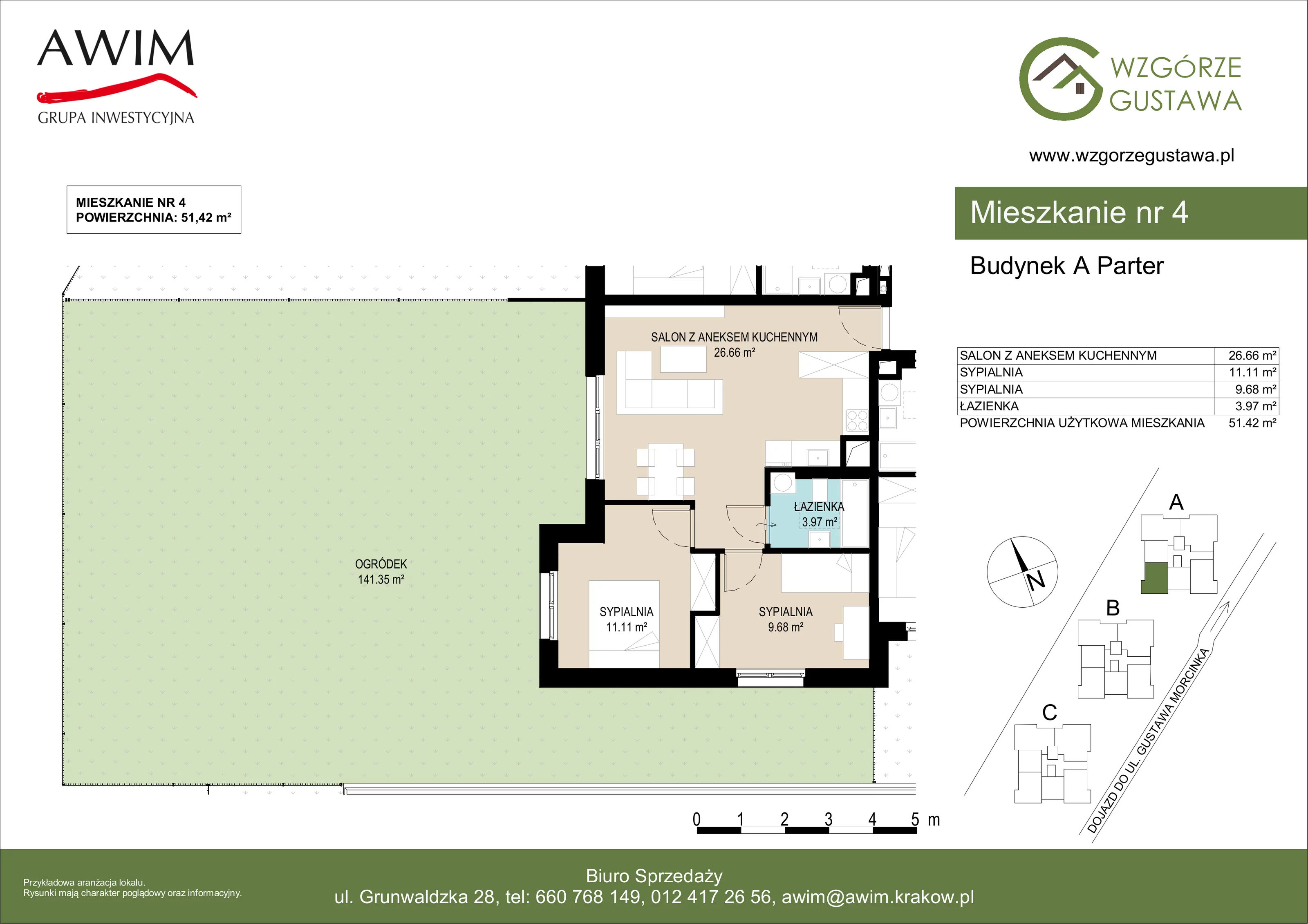 3 pokoje, mieszkanie 51,41 m², piętro 1, oferta nr A10, Wzgórze Gustawa, Kraków, Wzgórza Krzesławickie, Zesławice, ul. Gustawa Morcinka