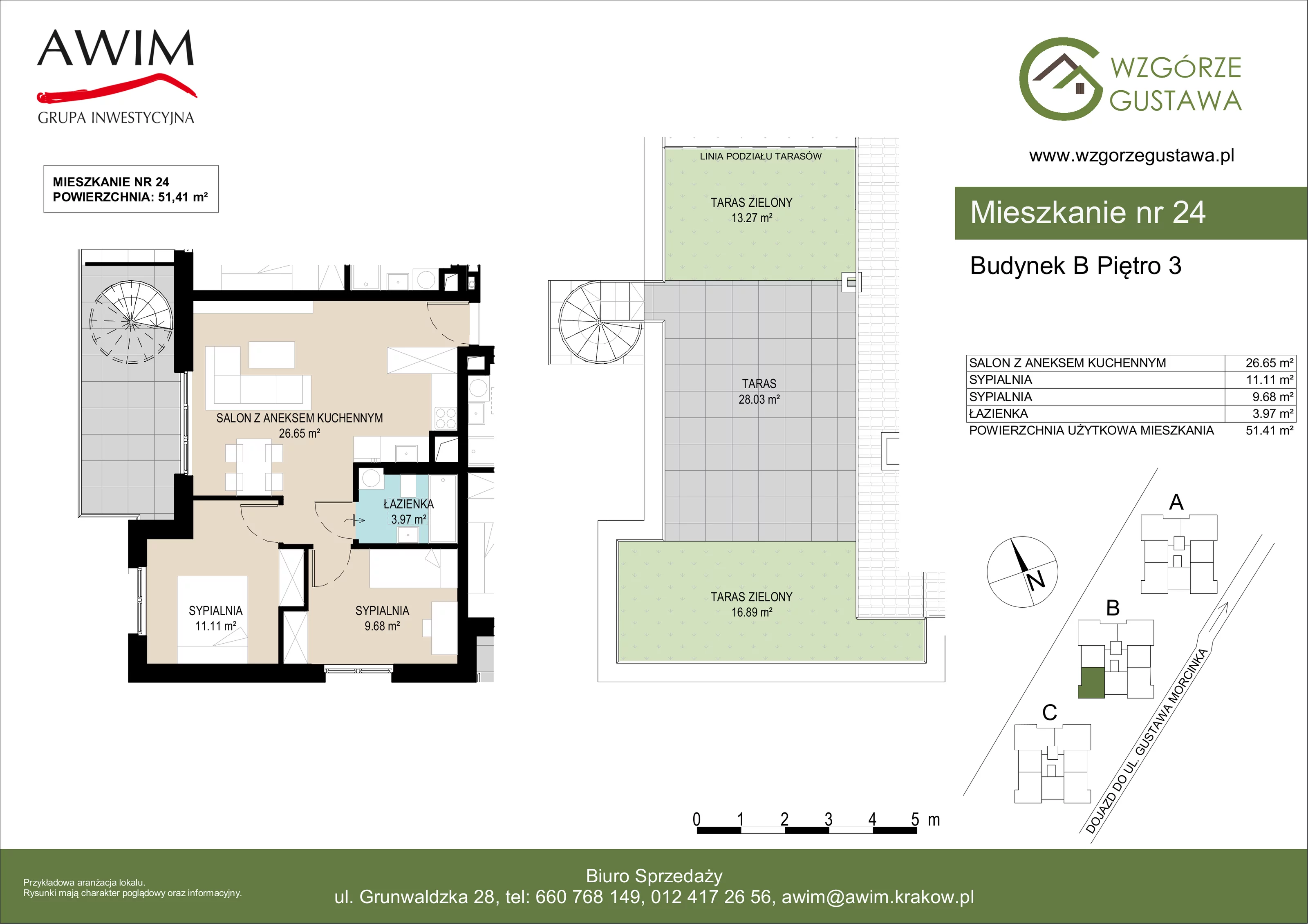 3 pokoje, mieszkanie 51,41 m², piętro 3, oferta nr B24, Wzgórze Gustawa, Kraków, Wzgórza Krzesławickie, Zesławice, ul. Gustawa Morcinka