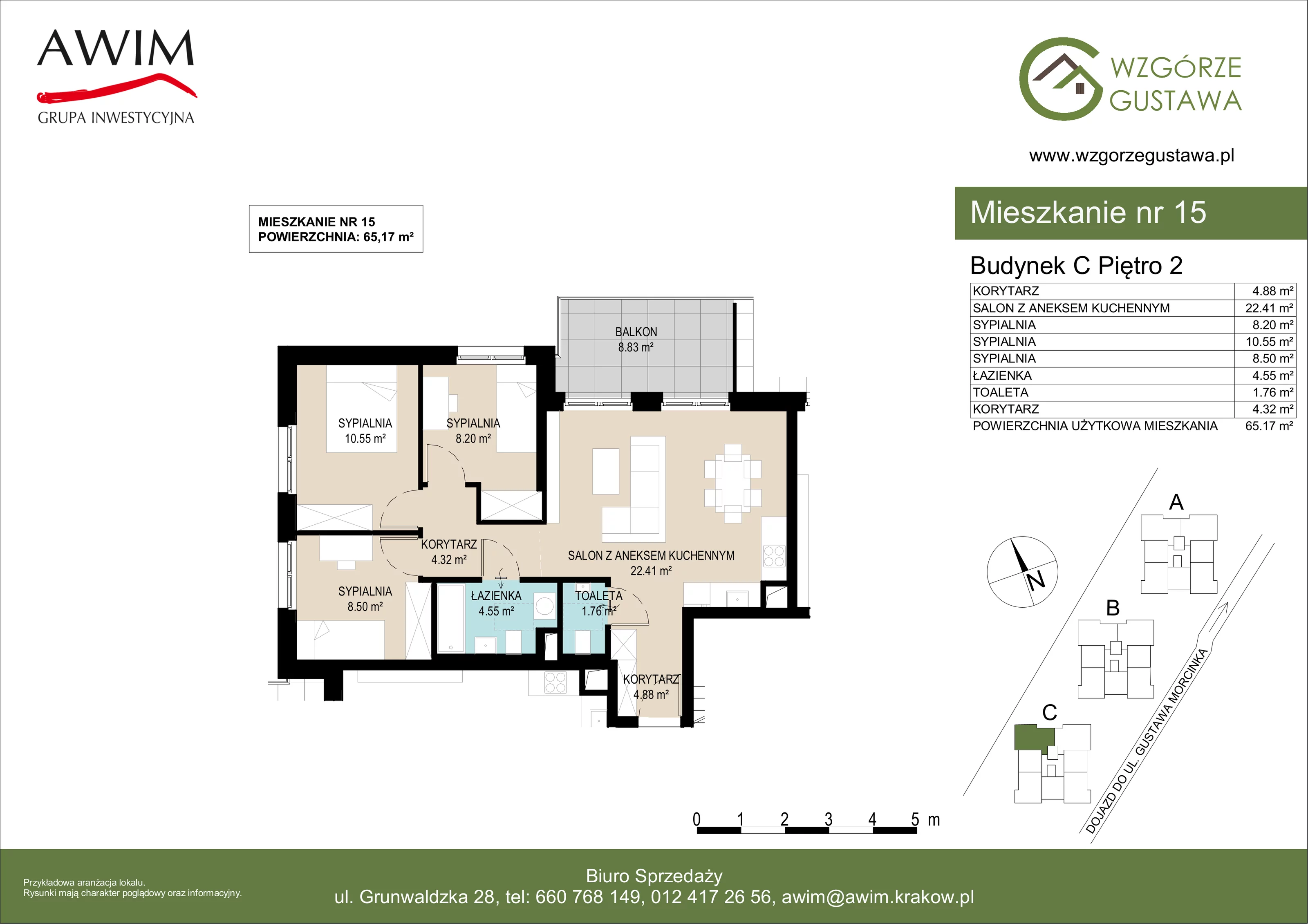 4 pokoje, mieszkanie 65,16 m², piętro 2, oferta nr C15, Wzgórze Gustawa, Kraków, Wzgórza Krzesławickie, Zesławice, ul. Gustawa Morcinka