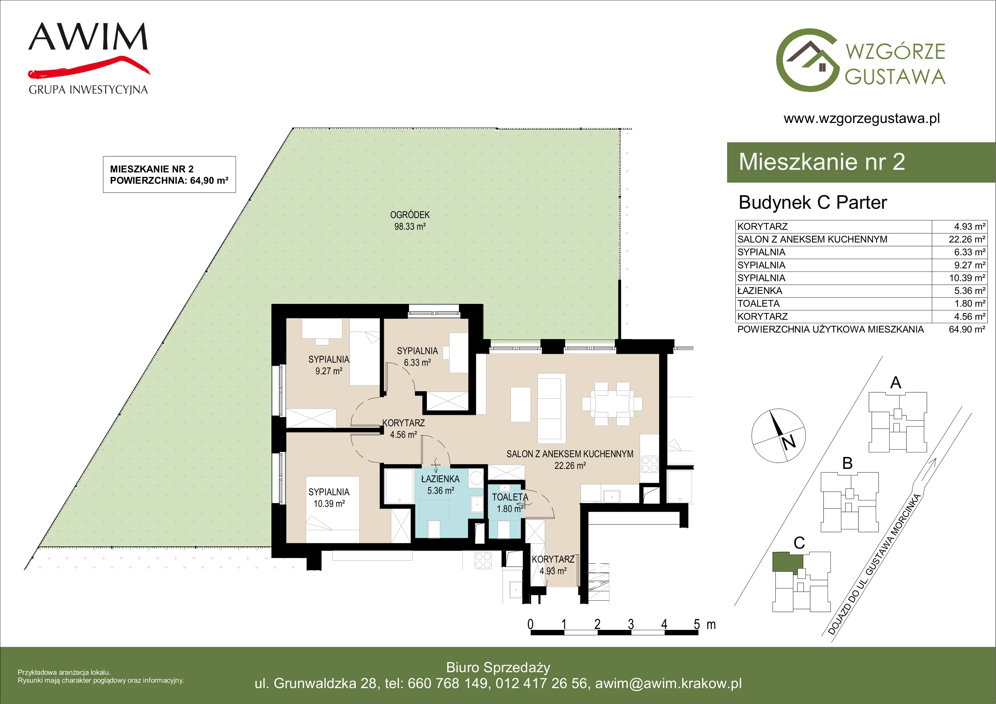 4 pokoje, mieszkanie 65,10 m², parter, oferta nr C2, Wzgórze Gustawa, Kraków, Wzgórza Krzesławickie, Zesławice, ul. Gustawa Morcinka