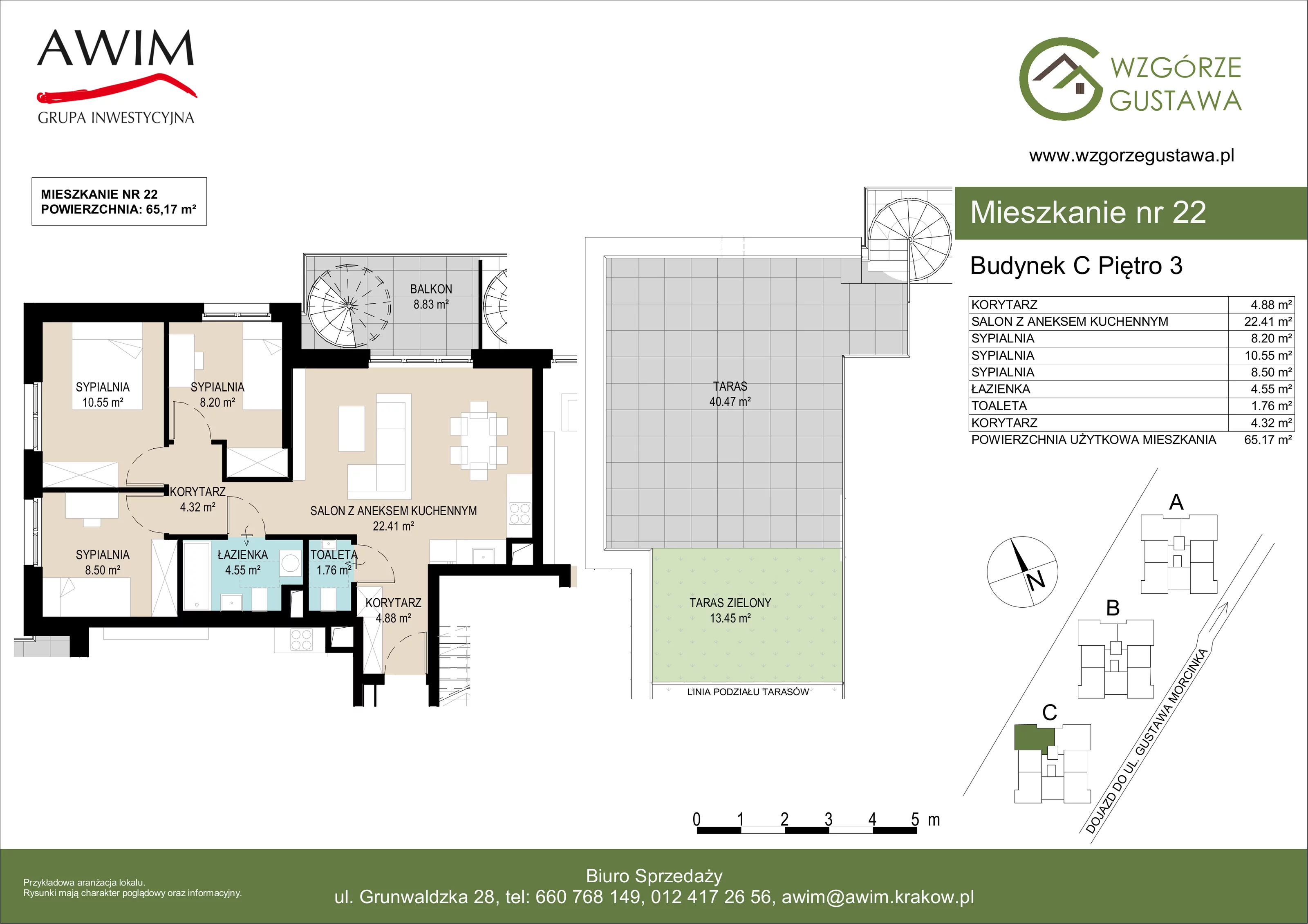 4 pokoje, mieszkanie 65,16 m², piętro 3, oferta nr C22, Wzgórze Gustawa, Kraków, Wzgórza Krzesławickie, Zesławice, ul. Gustawa Morcinka
