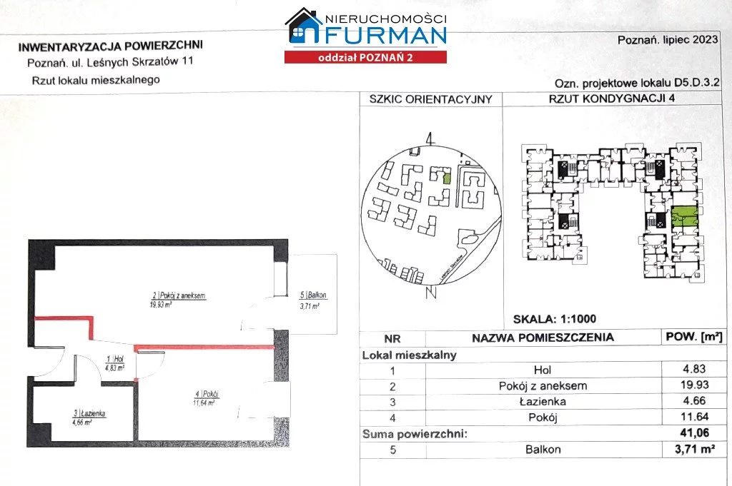 Mieszkanie 41,06 m², piętro 3, oferta nr , FO2-MS-197853, Poznań, Ławica, Marcelin, Leśnych Skrzatów-idx