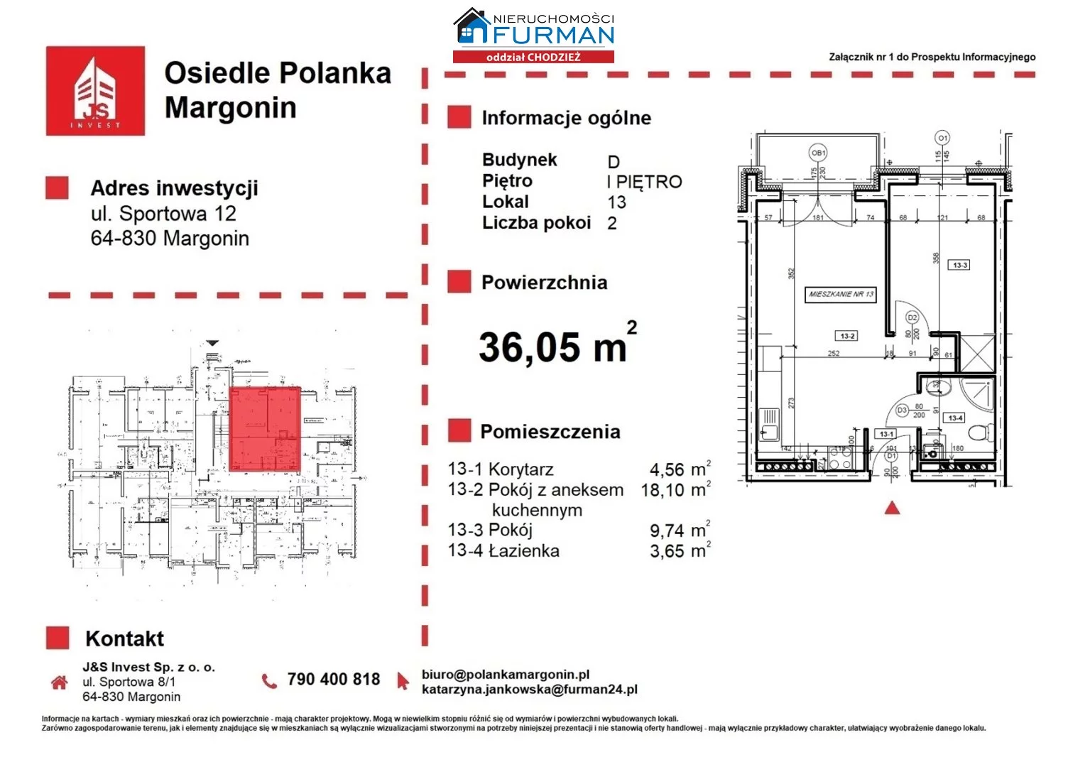 2 pokoje, mieszkanie 36,05 m², piętro 2, oferta nr , FRC-MS-196737, Margonin