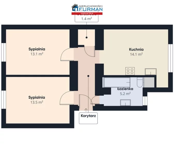 2 pokoje, mieszkanie 52,00 m², piętro 1, oferta nr , FRP-MS-198275, Piła, Górne