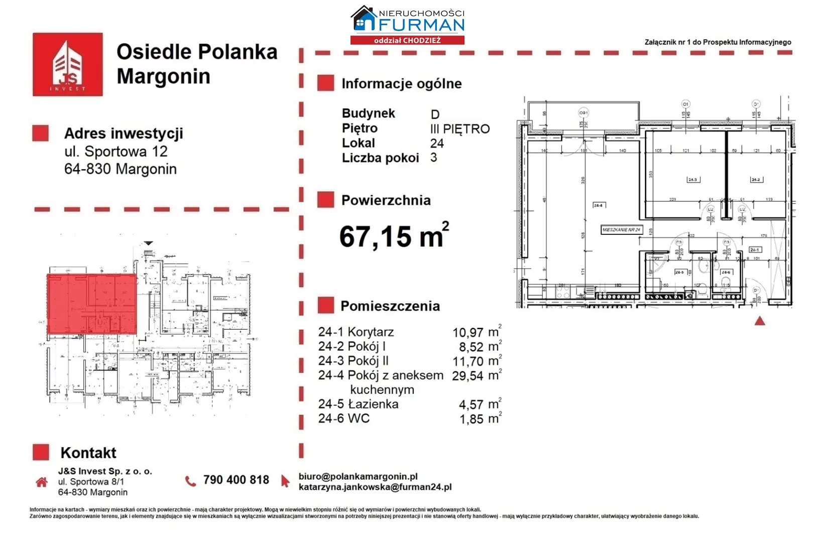 3 pokoje, mieszkanie 67,15 m², piętro 3, oferta nr , FRC-MS-196748, Margonin