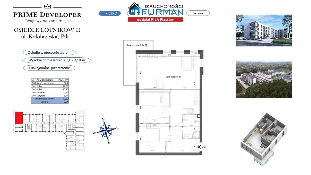 3 pokoje, mieszkanie 72,22 m², piętro 2, oferta nr , FRP-MS-194766, Piła
