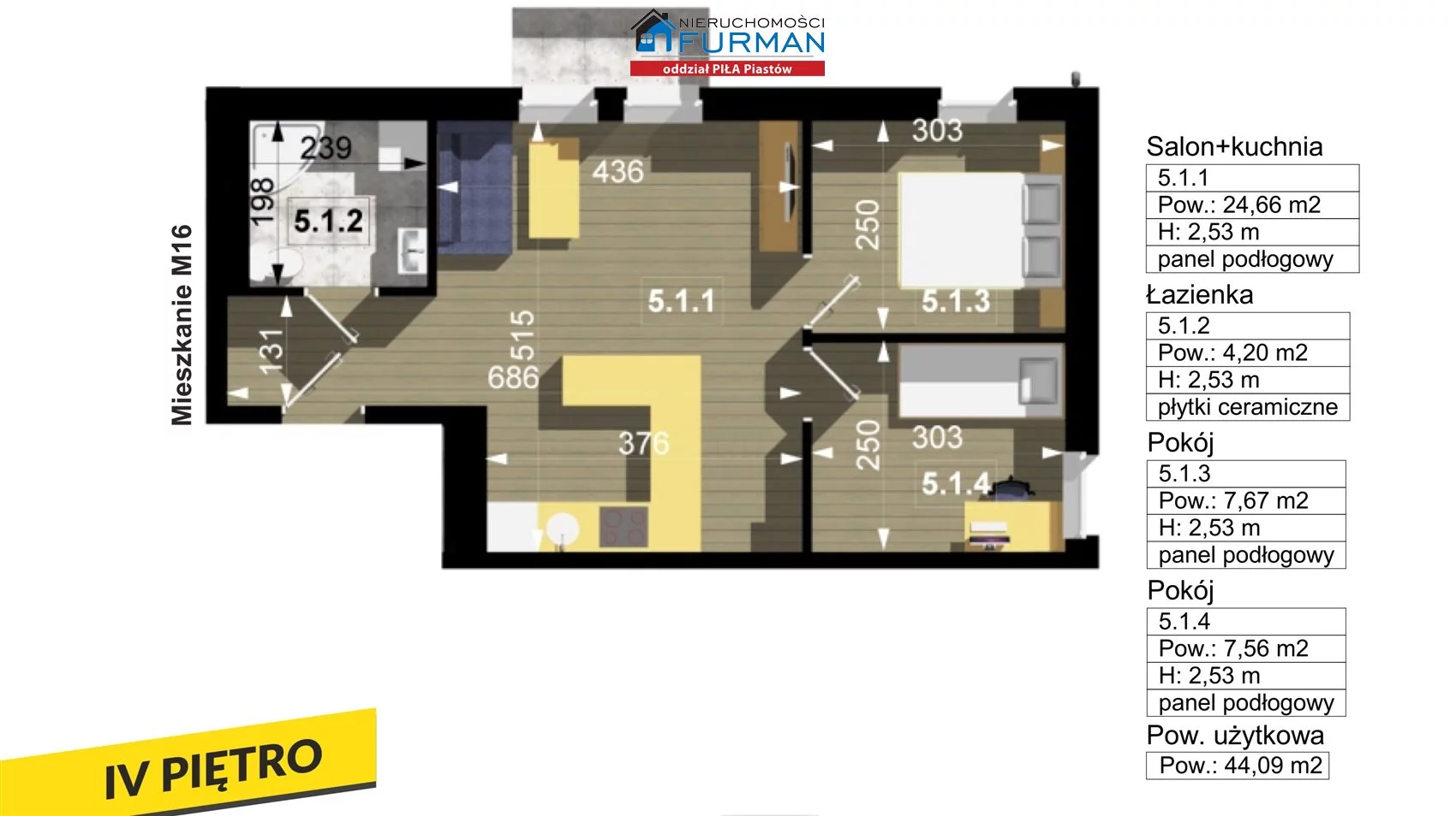 3 pokoje, mieszkanie 44,09 m², piętro 4, oferta nr , FRP-MS-197564, Trzcianka