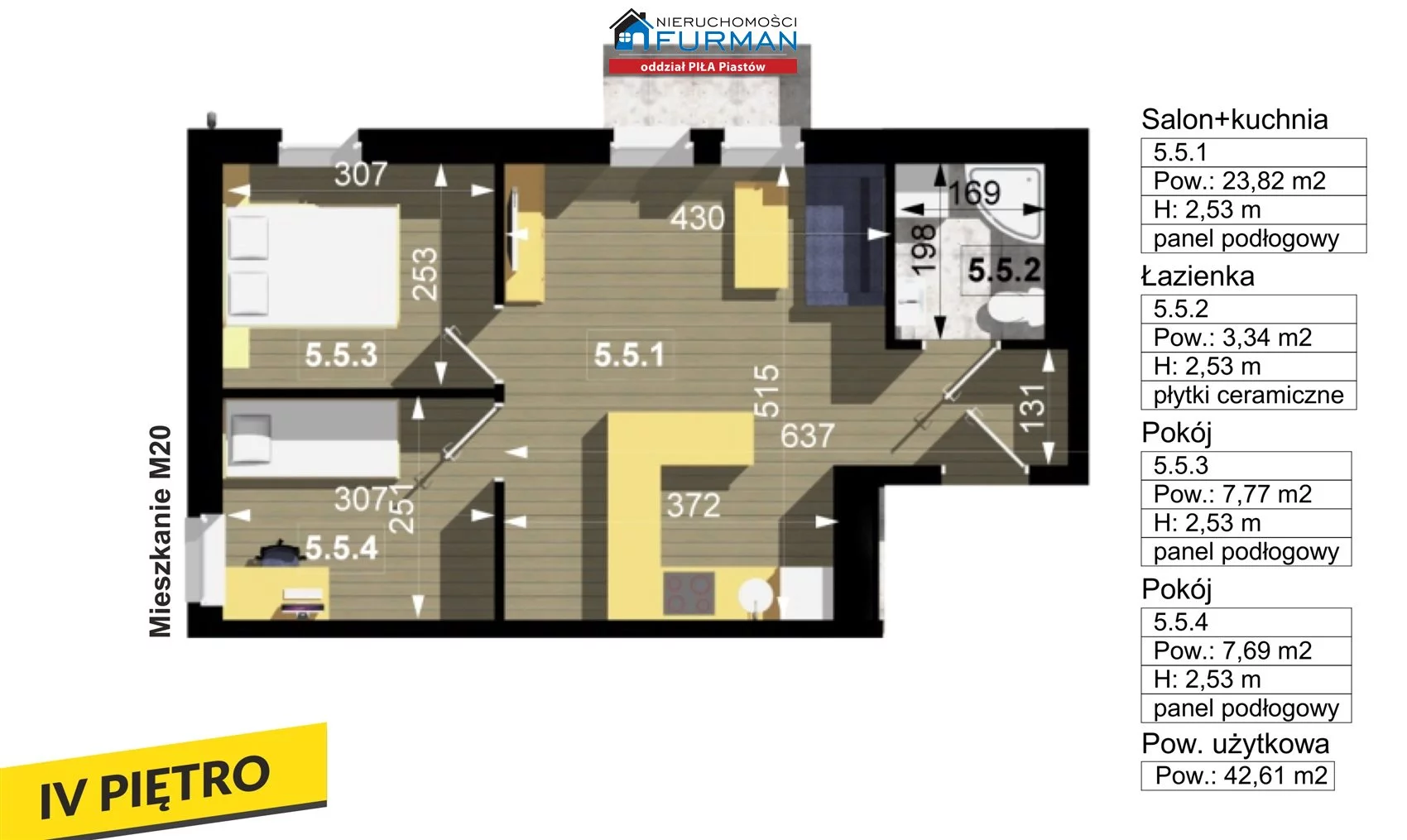 3 pokoje, mieszkanie 42,61 m², piętro 4, oferta nr , FRP-MS-197602, Trzcianka