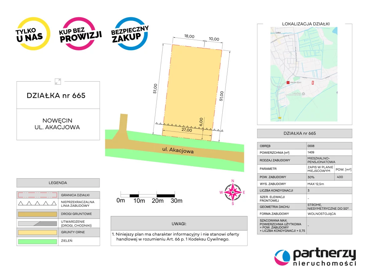 Działka 1 405,00 m², oferta nr , PAN415214, Nowęcin, Akacjowa