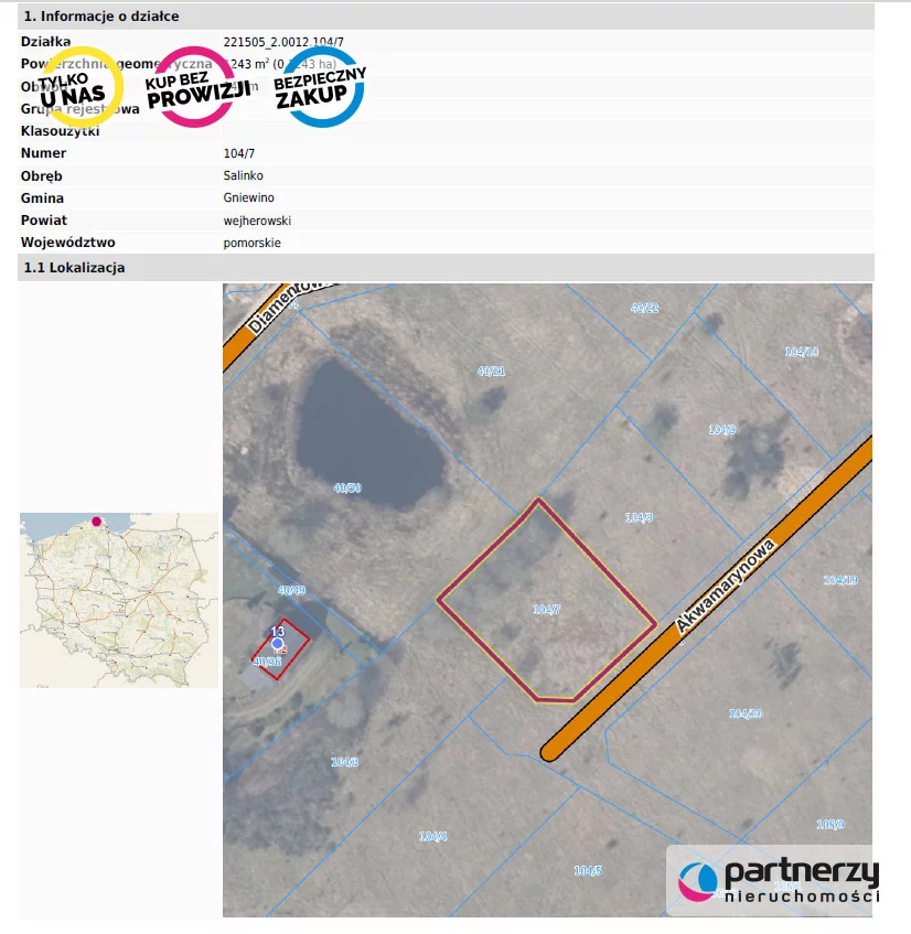Działka 1 244,00 m², oferta nr , PAN237292, Salinko, Akwamarynowa