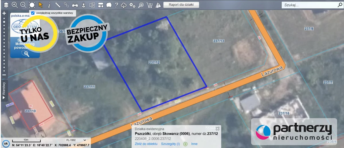 Działka 728,00 m², Skowarcz, Lazurowa, Sprzedaż